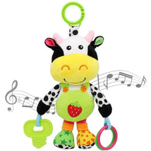 UISHUSO car seat toy with 24 kinds of music and teether, soft plush rattle, early development of hanging stroller toys, suitable for gifts (cows)