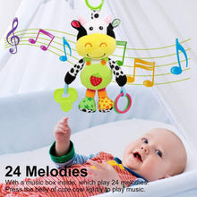 UISHUSO car seat toy with 24 kinds of music and teether, soft plush rattle, early development of hanging stroller toys, suitable for gifts (cows)