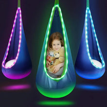 UQN Kids Pod Swing Seat, Light Up Hanging Hammock Chair with Inflatable Pillow, Indoor and Outdoor Toy Sensory Swing for kids, 100% Cotton Loading Capacity 176 lbs