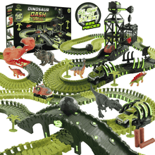 USA Toyz Dinosaur Dash Track 6 Dinosaurs LED Dino Car STEM Set Toy 225 Piece Tracks for Kids Ages 3+
