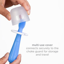 Ubbi 3 pcs Toothbrush Training Set for Babies and Toddlers, Includes Silicone Finger Brush, 360° and Soft Bristled Toothbrush, Polaris Blue