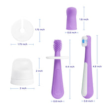 Ubbi 3 pcs Toothbrush Training Set for Babies and Toddlers, Includes Silicone Finger Brush, 360° and Soft Bristled Toothbrush, Smoothie Purple