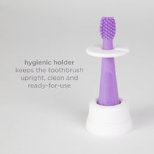Ubbi 3 pcs Toothbrush Training Set for Babies and Toddlers, Includes Silicone Finger Brush, 360° and Soft Bristled Toothbrush, Smoothie Purple