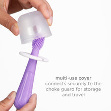 Ubbi 3 pcs Toothbrush Training Set for Babies and Toddlers, Includes Silicone Finger Brush, 360° and Soft Bristled Toothbrush, Smoothie Purple