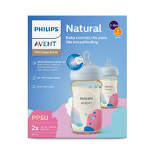 Philips Avent Ppsu Natural Baby Bottles with Medium Flow Nipples (Flow 3), 9oz, with Decoration, 2-Pack, SCY943/02
