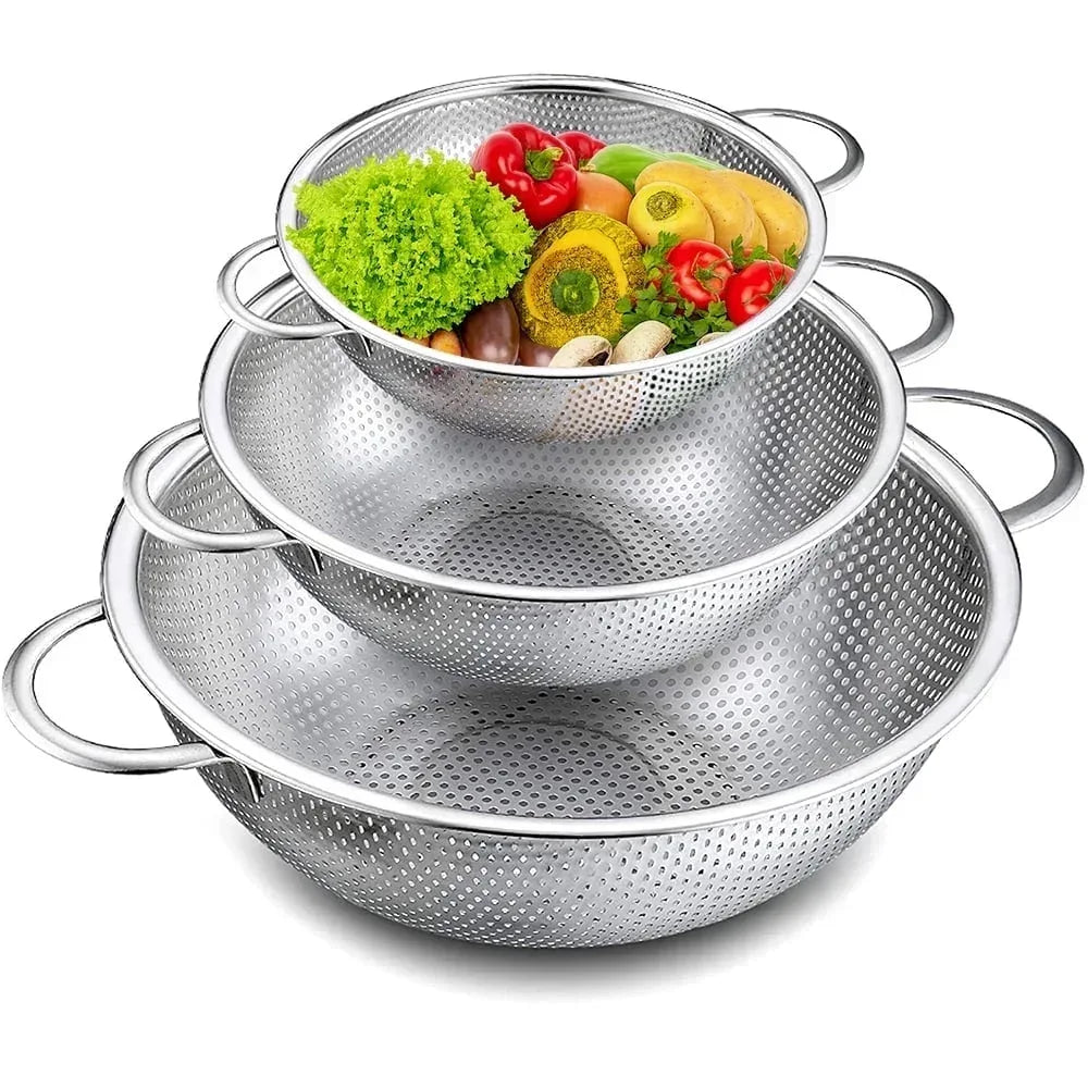 VeSteel Colander Set of 3, Stainless Steel Micro-Perforated Colanders ...