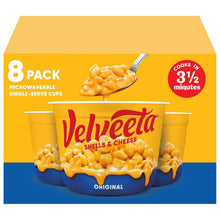 Velveeta Shells & Cheese packaging with yellow and blue design
