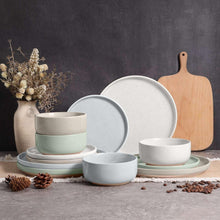 Vesteel 12-Piece Dinnerware set, Ceramic Plates and Bowls set for 4, Speckled Stoneware Dishes Set for Family, Microwave & Dishwasher Safe - Cappuccino Brown - Brands For Less USA