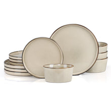 Vesteel Dinnerware Sets for 4, 12-Pieces Ceramic Plates and Bowls Sets, Handmade Reactive Glaze Dishes Set for Kitchen Dining, Dishwasher Safe, Khaki - Brands For Less USA