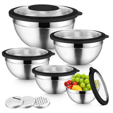 Vesteel Mixing Bowls with Lids Set of 8, Stainless Steel Prep Bowls with Upgraded Airtight Visible Lid, Metal Nesting Bowl Attach with 3 Graters for Kitchen Grating/ Shredding / Mixing
