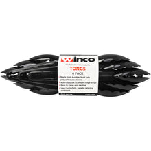 Pinzas de plástico Winco de 9", negras, paquete de 6