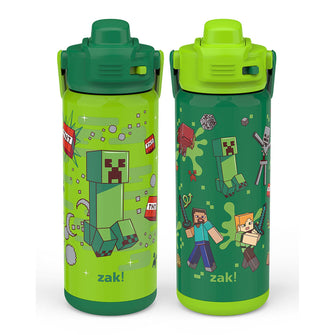 Zak Designs 20-oz. Stainless Steel Double Wall Beacon Straw Bottle for Kids, 2 pack, Choose Character
