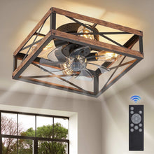 Zardon 16" Low Profile Caged Ceiling Fan with Light & Remote Control, Modern Brown Wood Finish, 6-Speed Quiet DC Motor for Indoor Spaces