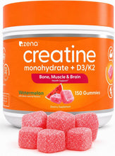 Zena Nutrition Creatine Gummies with D3 & K2, Creatine Monohydrate for Men and Women, Supports Bone, Muscle, & Cognitive Health, Gummy Workout Supplement, Watermelon Flavor, 150ct, 30 Daily Servings