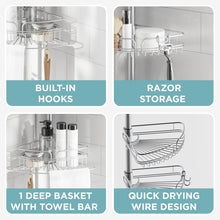 ZennaHomeTensionPoleShowerCaddyCornerOrganizer_AdjustableStandingShowerCaddywith4BasketsandBuiltinTowelBar_RustResistantBathroomTensionRodOrganizer_60to97Inch5 - Brands For Less USA