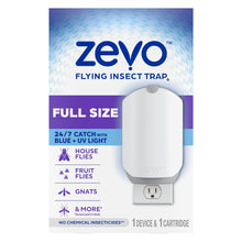 Zevo Flying Insect Indoor Fly Trap Full Size: Easy, Mess-Free Solution - Light Trap Catches & Kills House Flies, Fruit Flies, Gnats, & More (1 Plug in Device & 1 Cartridge)