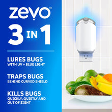Zevo Flying Insect Indoor Fly Trap Full Size: Easy, Mess-Free Solution - Light Trap Catches & Kills House Flies, Fruit Flies, Gnats, & More (1 Plug in Device & 1 Cartridge)