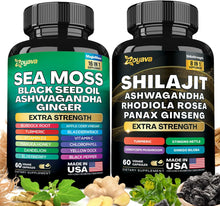Zoyava Dynamic Vitality Bundle, Sea Moss and Shilajit Bundle, Sea Moss 7000mg, Black Seed Oil 4000mg, Ashwagandha 2000mg, Ginger & Shilajit 9000mg, Rhodiola Rosea 1000mg, Panax Ginseng (60 Count)