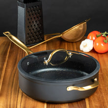 Thyme & Table Non-Stick 5 Quart Signature Sauté Pan with Glass Lid, Black & Gold - Brands For Less USA