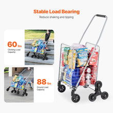 KFFKFF 45L Stair Climbing Grocery Cart with 360° Swivel Wheels, Foldable and Lightweight Utility Cart for Laundry, Travel, and Shopping, Silver