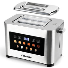 Tostadora Fatabeta de 2 rebanadas con tapa antipolvo, ranura ancha para bagels y pan, tostado uniforme de 6 niveles, descongelación y recalentamiento, pantalla táctil LED inteligente, acero inoxidable 