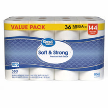 Great Value Soft & Strong Premium Toilet Paper, 36 Mega Rolls, 380 Sheets per Roll