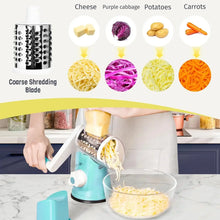 3 in 1 Cheese Grater Rotary, Cheese Shredder Grater for Kitchen Grater Slicer with 3 Replacement Blades, Potato Slicer Vegetable Chopper with Suction Base
