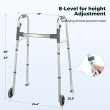 Naipo Compact Folding Walker with Trigger Release and Glide Skis for Seniors Elderly, 5 Inches Front Wheels Support Up to 350lbs, Silver - Brands For Less USA
