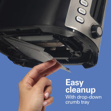 Tostadora Hamilton Beach para 4 rebanadas de pan y bagels con ranuras extra anchas y bandeja recogemigas abatible, color negro 