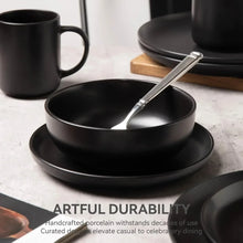 12-Piece Stoneware Dinnerware Set with Mugs | Microwave and Dishwasher Friendly | Stackable Matte Glaze Plates & Bowls | Service for 3 (Black for 3) - Brands For Less USA