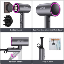 Hair Dryer, NEXPURE 1800W Professional Ionic Blow Dryer for Hair Care, Powerful Wind for Hair Drying, 2 Attachments, Grey