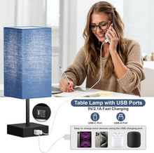 Comzler Bedside Table Lamp Set of 2, Navy Blue Lamps for Bedroom Decor 3-Way Dimmable Touch Lamp with USB C+A Charging Ports LED Bulb Included