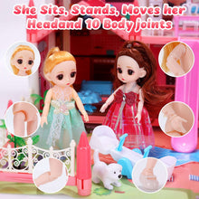 JoyStone Play Dollhouse with Doll Toy Figures, 14 Rooms Furniture and Colorful Lights, Creative Doll House Gift for Girls Ages 3+, Assemble Required, Pink