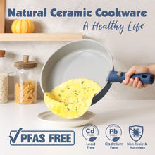 SENSARTE Ceramic Nonstick Pots and Pans Set with Detachable Handle, 18Pcs Induction Kitchen Cookware Sets Stackable, Dishwasher/Oven Safe(Navy Blue)