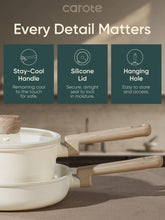 Juego de utensilios de cocina de cerámica antiadherentes Carote de 12 piezas, ollas y sartenes, mangos que se mantienen fríos, compatible con inducción, para autocaravanas y camping, color blanco 