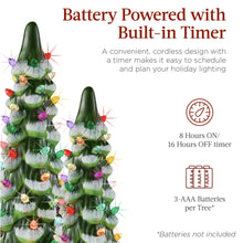 Best Choice Products Set of 3 Pre-Lit Hand-Painted Ceramic Tabletop Christmas Trees w/ Multicolor Lights - Flocked Green