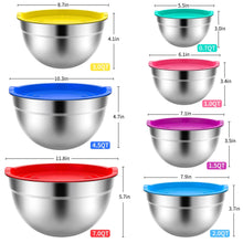 TINANA Mixing Bowls with Lids: Stainless Steel Mixing Bowls Set, Metal Nesting Mixing Bowls for Kitchen, 7/4.5/3.0/2.0/1.5/1.0/0.7QT, Great for Prep, Baking, Serving