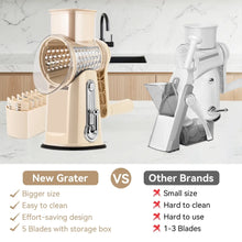 Pukomc Rotary Cheese Grater with Handle- 5 Blades, Suction Base, Mandoline Slicer & Veg Shredder with Blade Storage Box