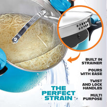 Gotham Steel 5 Qt Nonstick Pasta Pot with Strainer Lid & Twist and Lock Handles, Multipurpose Stock Pot, Dishwasher Safe, Aqua Blue - Brands For Less USA