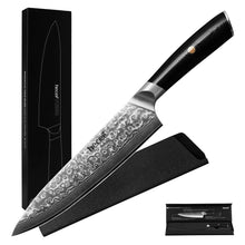 Hecef 8-Inch Chef Knife, Japanese Damascus Steel Blade with Resin Handle