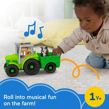 Fisher-Price Little People Push & Play Tractor, Musical Toy Farm Vehicle & 2 Figures for Toddlers