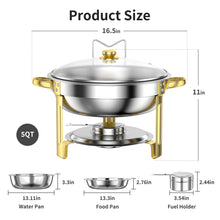 Chafing Dish Buffet Set 2 Pack: TINANA 5QT Stainless Steel Chafing Dishes with Glass Lid & Lid Holder, Round Food Warmers for Parties, Events, Wedding-Gold