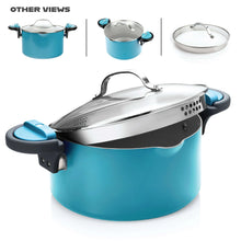 Gotham Steel 5 Qt Nonstick Pasta Pot with Strainer Lid & Twist and Lock Handles, Multipurpose Stock Pot, Dishwasher Safe, Aqua Blue - Brands For Less USA