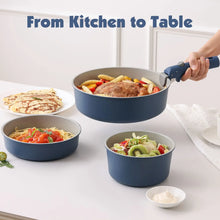 SENSARTE Ceramic Nonstick Pots and Pans Set with Detachable Handle, 18Pcs Induction Kitchen Cookware Sets Stackable, Dishwasher/Oven Safe(Navy Blue)