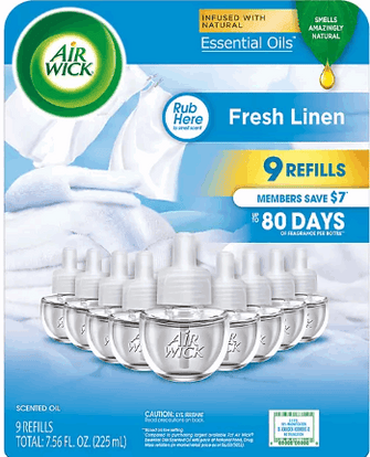 Air Wick Scented Oil Air Freshener, Fresh Linen, 9 refills