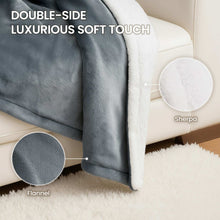 MaxKare 50" x 60" Electric Throw Blanket with 6 Heating Levels & 1-5H Auto-off, Machine Washable Flannel & Sherpa, Gray & White