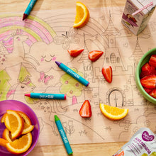 Pen+Gear Washable Fairytale Coloring Placemat Kit with 4 Crayons, Black and White