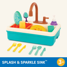 Battat Splash & Sparkle Sink Plastic Real Faucet and Magic Dishes, Toddler and Preschool Toys