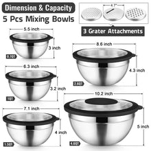 Vesteel Mixing Bowls with Lids Set of 8, Stainless Steel Prep Bowls with Upgraded Airtight Visible Lid, Metal Nesting Bowl Attach with 3 Graters for Kitchen Grating/ Shredding / Mixing