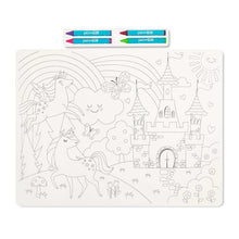 Pen+Gear Washable Fairytale Coloring Placemat Kit with 4 Crayons, Black and White